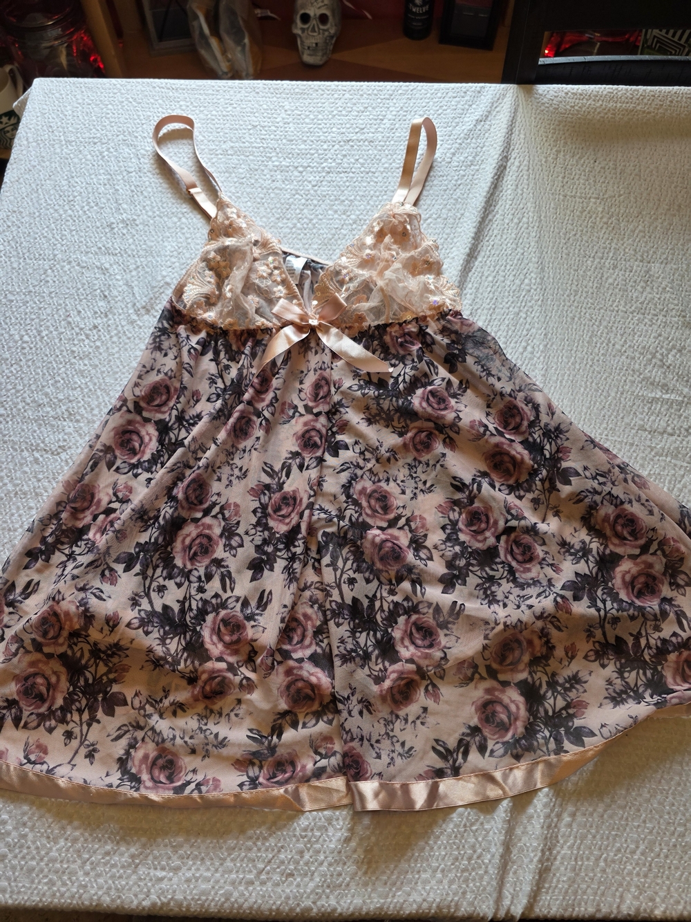 Pink Floral Lace-Trim Chemise 1x